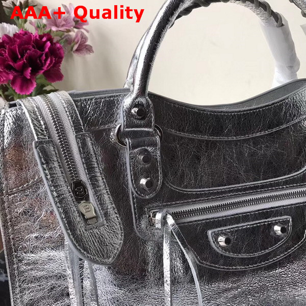 Balenciaga Classic City Bag Silver Crackle Lambskin Replica