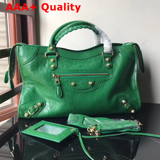 Balenciaga Classic City Bag in Green Crackle Lambskin Replica