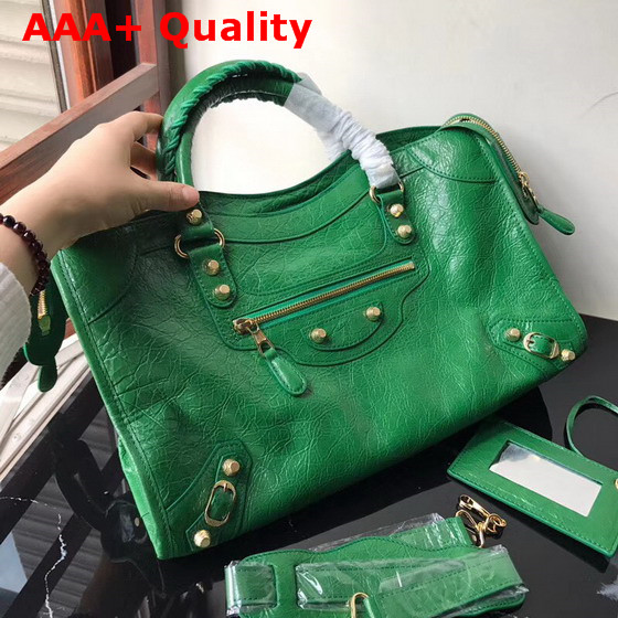 Balenciaga Classic City Bag in Green Crackle Lambskin Replica