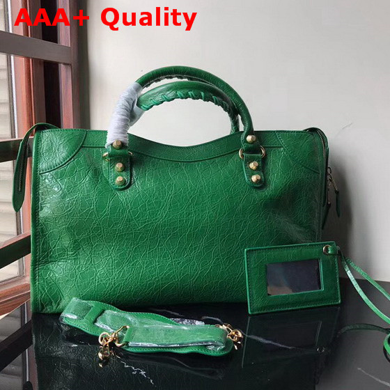 Balenciaga Classic City Bag in Green Crackle Lambskin Replica