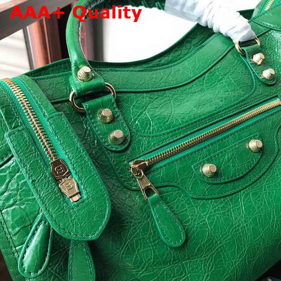 Balenciaga Classic City Bag in Green Crackle Lambskin Replica