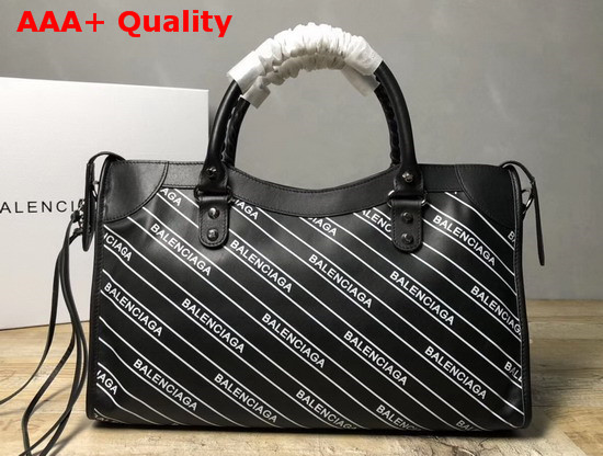 Balenciaga Classic City Handbag Black Allover Balenciaga Logo Replica