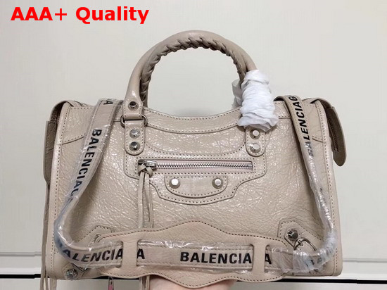 Balenciaga Classic City S Logo Strap Beige Lambskin Replica