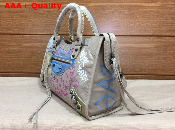 Balenciaga Classic Graffiti City Handbag in Light Grey Lambskin Replica