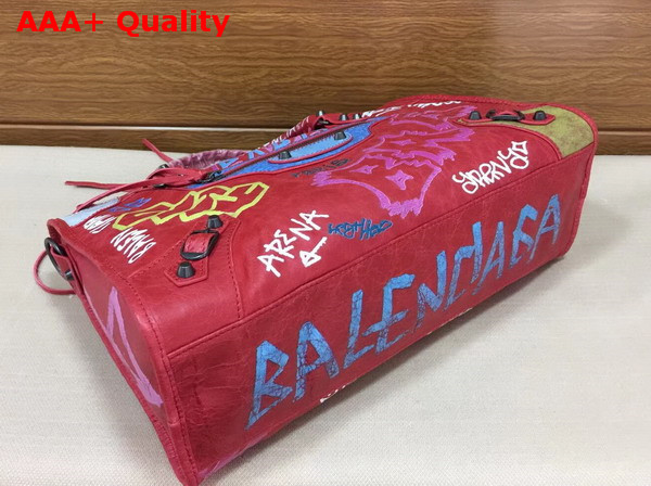 Balenciaga Classic Graffiti City Handbag in Red Lambskin Replica