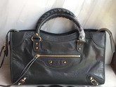 Balenciaga Classic Medium City Handbag in Dark Grey Soft Crafted Vintage Lambskin For Sale
