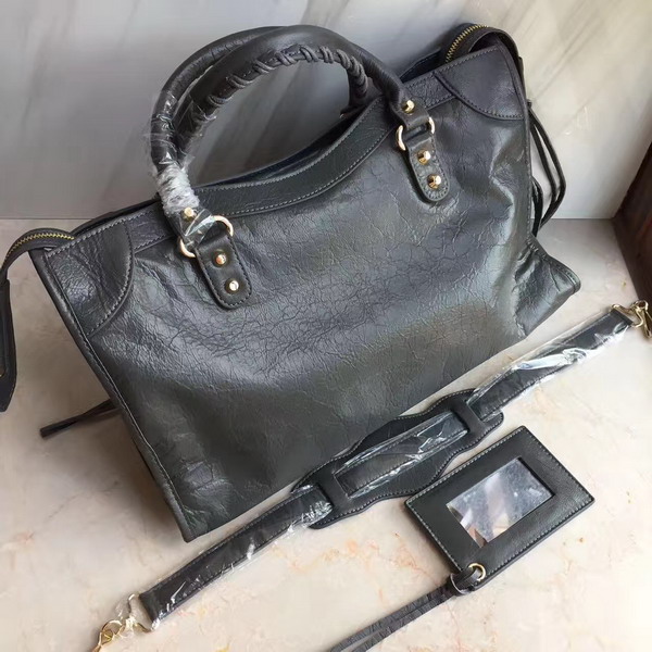 Balenciaga Classic Medium City Handbag in Dark Grey Soft Crafted Vintage Lambskin For Sale