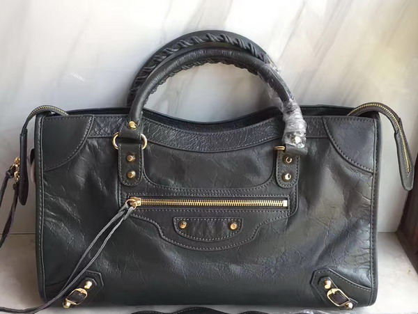 Balenciaga Classic Medium City Handbag in Dark Grey Soft Crafted Vintage Lambskin For Sale