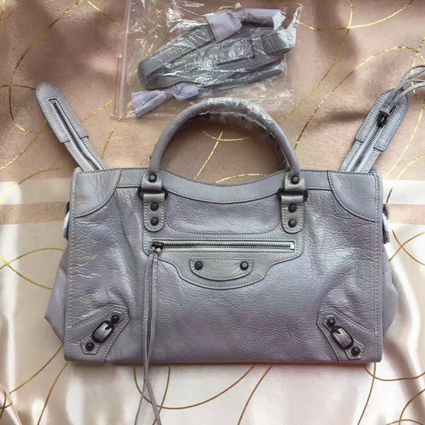 Balenciaga Classic Medium City Handbag in Light Grey Soft Crafted Vintage Lambskin For Sale