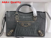 Balenciaga Classic Metallic Edge City Handbag Grey Crocodile Effect Replica