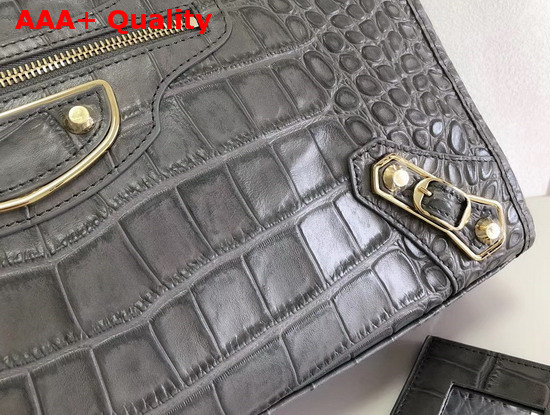 Balenciaga Classic Metallic Edge City Handbag Grey Crocodile Effect Replica