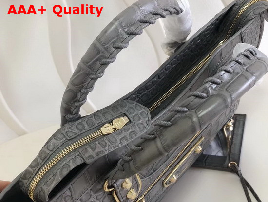 Balenciaga Classic Metallic Edge City Handbag Grey Crocodile Effect Replica