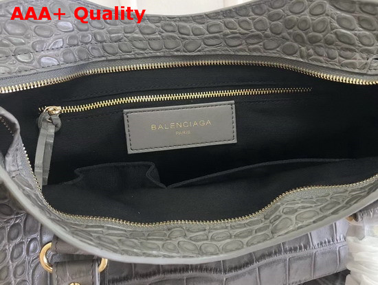 Balenciaga Classic Metallic Edge City Handbag Grey Crocodile Effect Replica