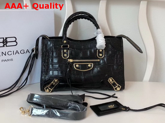 Balenciaga Classic Metallic Edge City S Black Crocodile Effect Replica