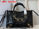 Balenciaga Classic Metallic Edge City S Black Crocodile Effect Replica
