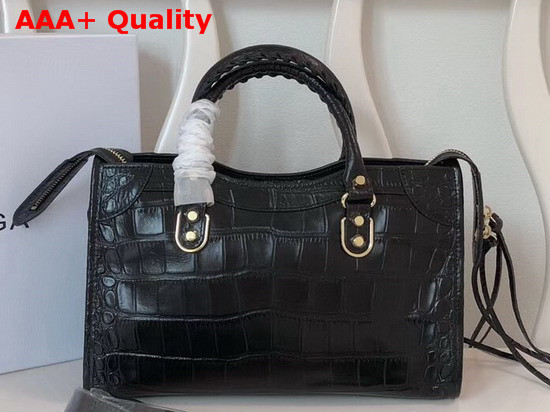 Balenciaga Classic Metallic Edge City S Black Crocodile Effect Replica