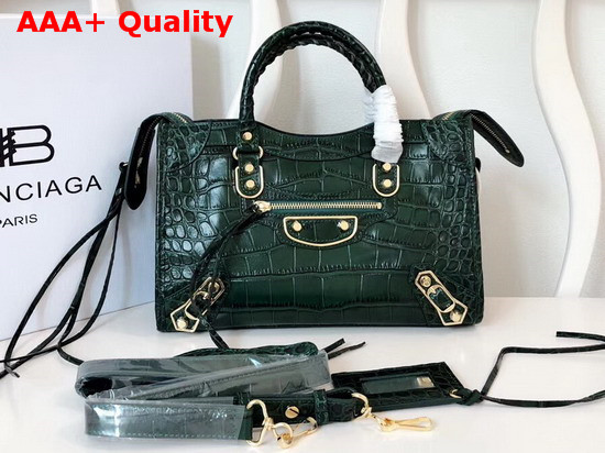 Balenciaga Classic Metallic Edge City S Green Crocodile Effect Replica