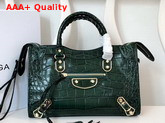 Balenciaga Classic Metallic Edge City S Green Crocodile Effect Replica