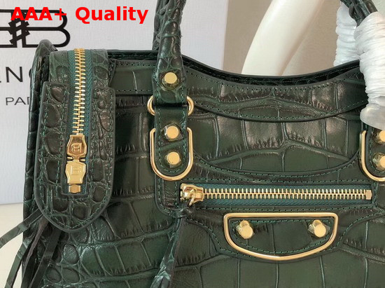 Balenciaga Classic Metallic Edge City S Green Crocodile Effect Replica