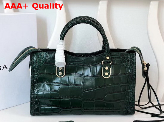 Balenciaga Classic Metallic Edge City S Green Crocodile Effect Replica