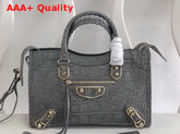 Balenciaga Classic Metallic Edge City S Grey Crocodile Effect Replica