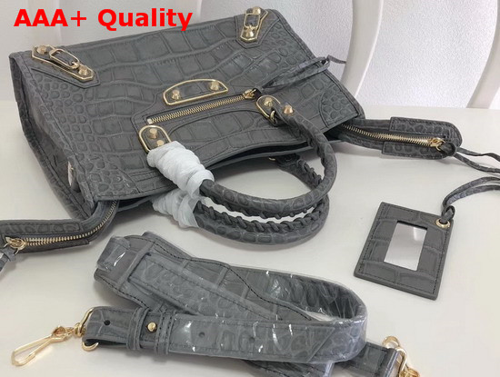 Balenciaga Classic Metallic Edge City S Grey Crocodile Effect Replica