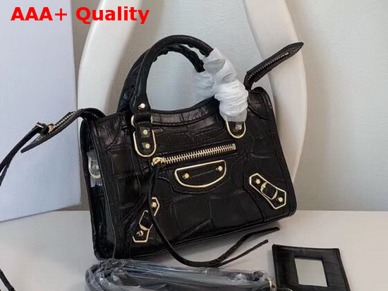 Balenciaga Classic Metallic Edge Mini City Black Crocodile Effect Replica