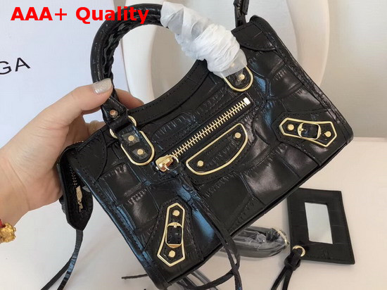 Balenciaga Classic Metallic Edge Mini City Black Crocodile Effect Replica