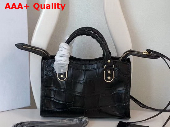 Balenciaga Classic Metallic Edge Mini City Black Crocodile Effect Replica