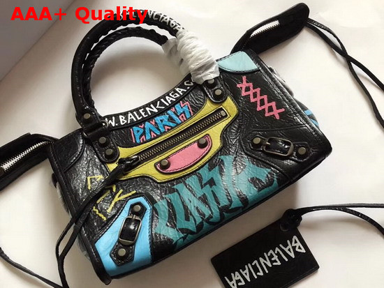 Balenciaga Classic Mini City Graffiti Black Multicolor Replica