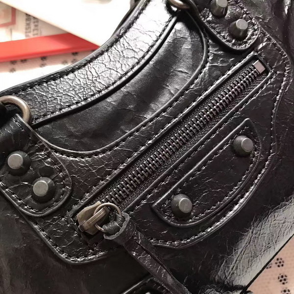 Balenciaga Classic Mini City Handbag in Black Soft Crafted Vintage Lambskin Black Metal For Sale