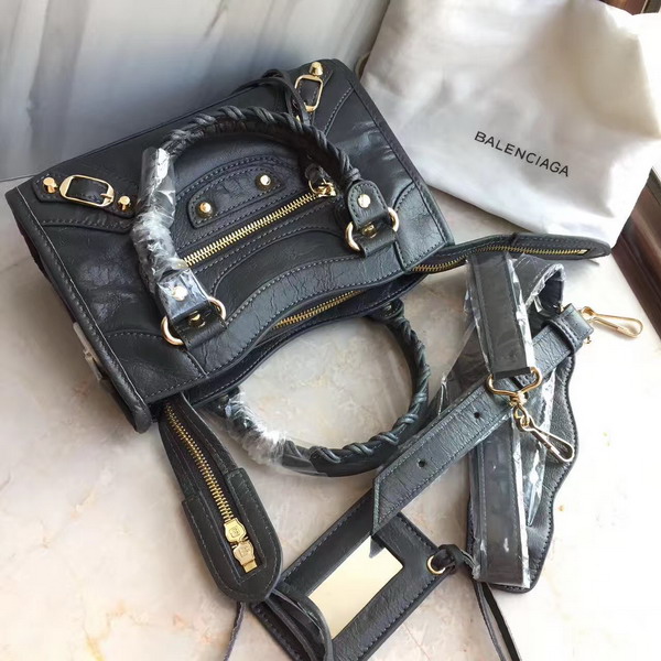 Balenciaga Classic Mini City Handbag in Dark Grey Soft Crafted Vintage Lambskin For Sale