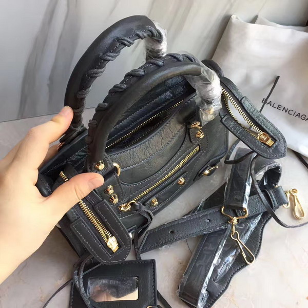 Balenciaga Classic Mini City Handbag in Dark Grey Soft Crafted Vintage Lambskin For Sale