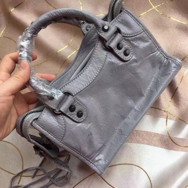 Balenciaga Classic Mini City Handbag in Light Grey Soft Crafted Vintage Lambskin For Sale