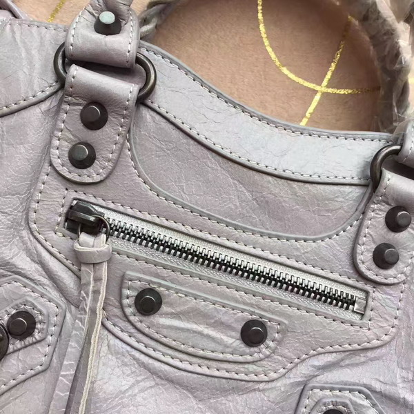 Balenciaga Classic Mini City Handbag in Light Grey Soft Crafted Vintage Lambskin For Sale