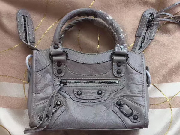 Balenciaga Classic Mini City Handbag in Light Grey Soft Crafted Vintage Lambskin For Sale