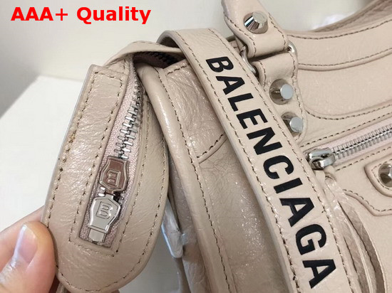 Balenciaga Classic Silver Mini City Logo Strap Beige Lambskin Replica