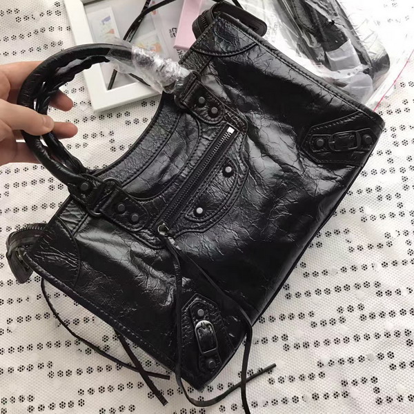 Balenciaga Classic Small City Handbag in Black Soft Crafted Vintage Lambskin Black Metal For Sale