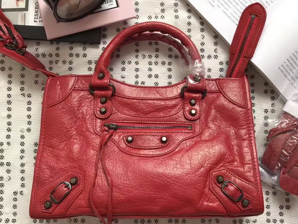 Balenciaga Classic Small City Handbag in Red Soft Crafted Vintage Lambskin For Sale