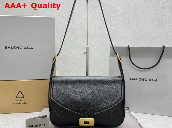 Balenciaga Clicca Shoulder Bag Medium in Black Arena Leather Replica
