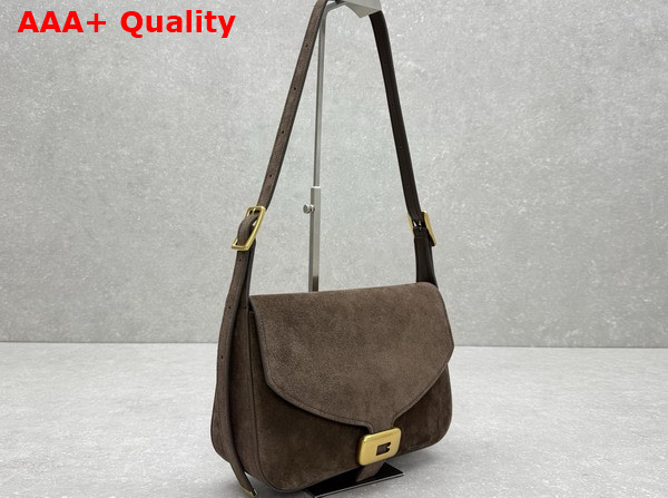 Balenciaga Clicca Shoulder Bag Medium in Muscade Brown Suede Leather Replica