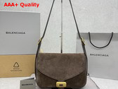Balenciaga Clicca Shoulder Bag Medium in Muscade Brown Suede Leather Replica