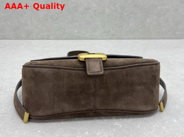 Balenciaga Clicca Shoulder Bag Medium in Muscade Brown Suede Leather Replica