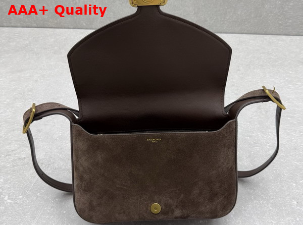 Balenciaga Clicca Shoulder Bag Medium in Muscade Brown Suede Leather Replica