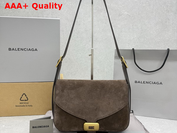 Balenciaga Clicca Shoulder Bag Medium in Muscade Brown Suede Leather Replica
