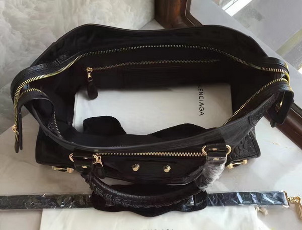 Balenciaga Croc Effect City Bag in Black Embossed Calfskin For Sale
