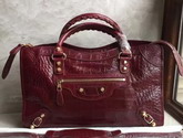 Balenciaga Croc Effect City Bag in Bordeaux Embossed Calfskin For Sale