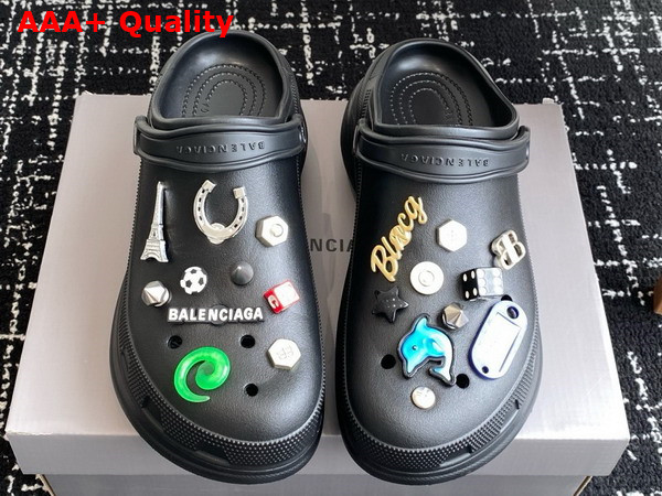 Balenciaga Crocs Mule in Black Rubber with Jibbitz Charms Replica