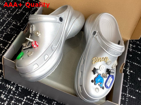 Balenciaga Crocs Mule in Silver Rubber with Jibbitz Charms Replica