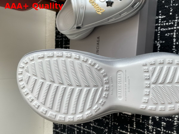 Balenciaga Crocs Mule in Silver Rubber with Jibbitz Charms Replica